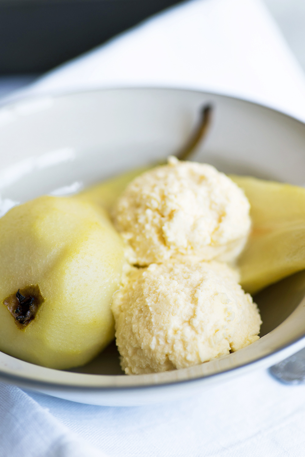 Poached Pears with Grana Padano Cheese Ice Cream