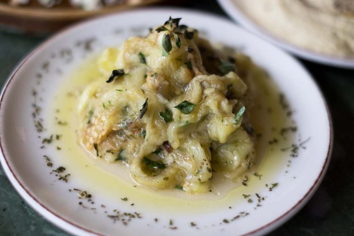 "Patlican" Coal Roasted Aubergine. From the streets of Istanbul to London: an authentic Turkish meal at Yosma in Marylebone