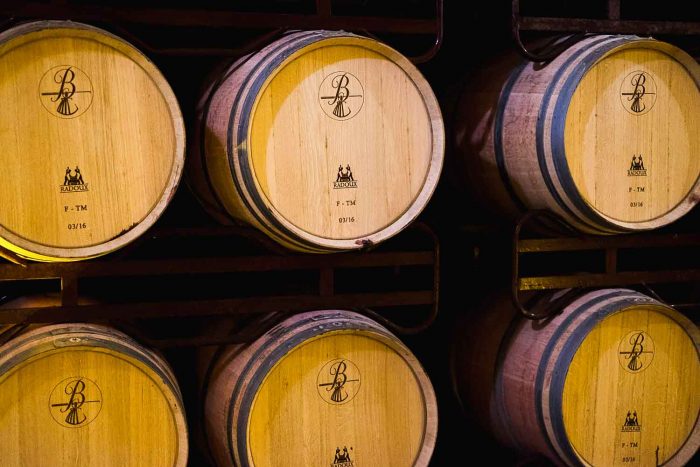 Oak barrels at Beronia Wine Cellar in Ollauri, Rioja - Spain