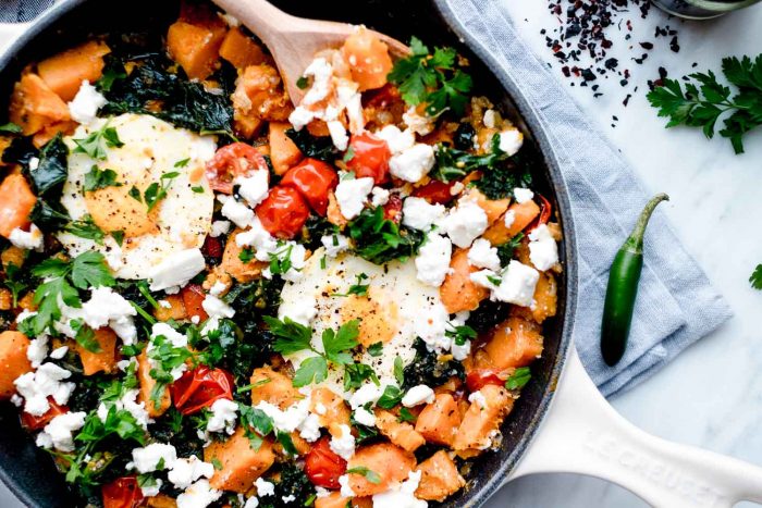 Sweet Potato and Kale Hash with Poached Eggs
