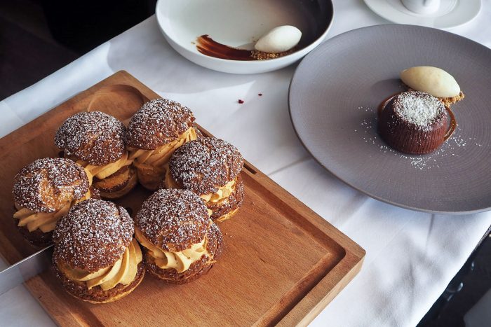 Paris Brest dessert - Part of the Michelin starred Brunch menu at Galvin at Windows, 28th floor of Hilton Park Lane hotel, London