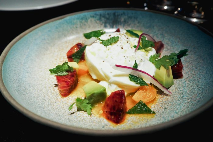 Aji Amarillo ceviche with burrata and gooseberries | YOPO restaurant, The Mandrake Hotel, Fitzrovia London | Mondomulia