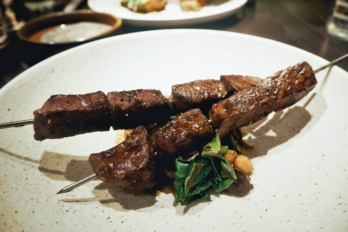 Sirloin steak served with spiced chickpeas and Swiss chard | YOPO restaurant, The Mandrake Hotel, Fitzrovia London | Mondomulia