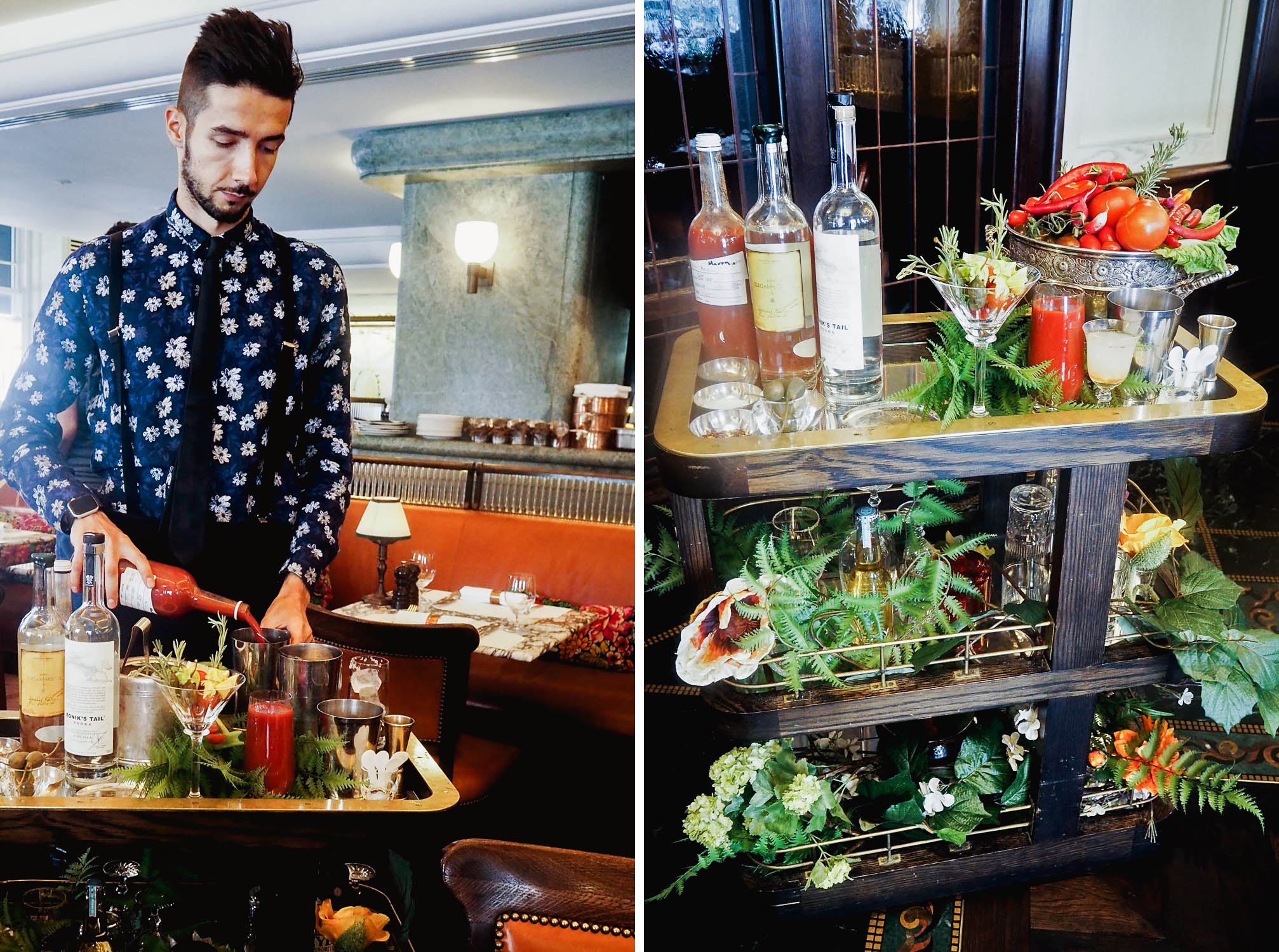 The Bloody Mary cart for brunch at 34 Mayfair, a modern grill restaurant in central London 